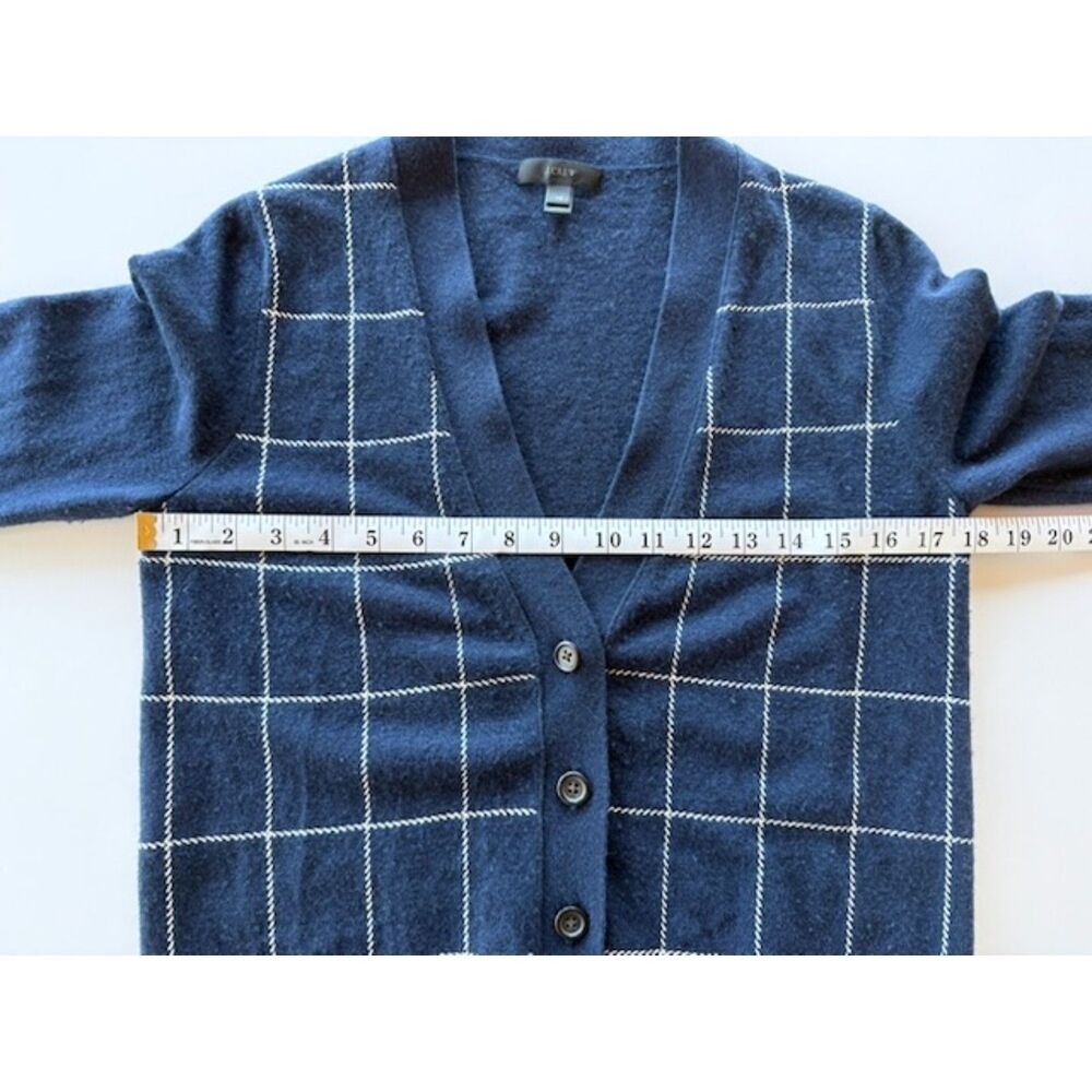 J.Crew Wool Cashmere Windowpane Plaid Cardigan Sweater Navy Blue XS EUC - Picture 11 of 12